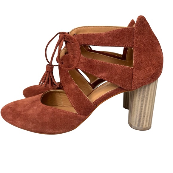 Sundance Catalog “Solana" terracotta suede leather heels w cutouts sz 38/US 7.5 - Picture 2 of 13